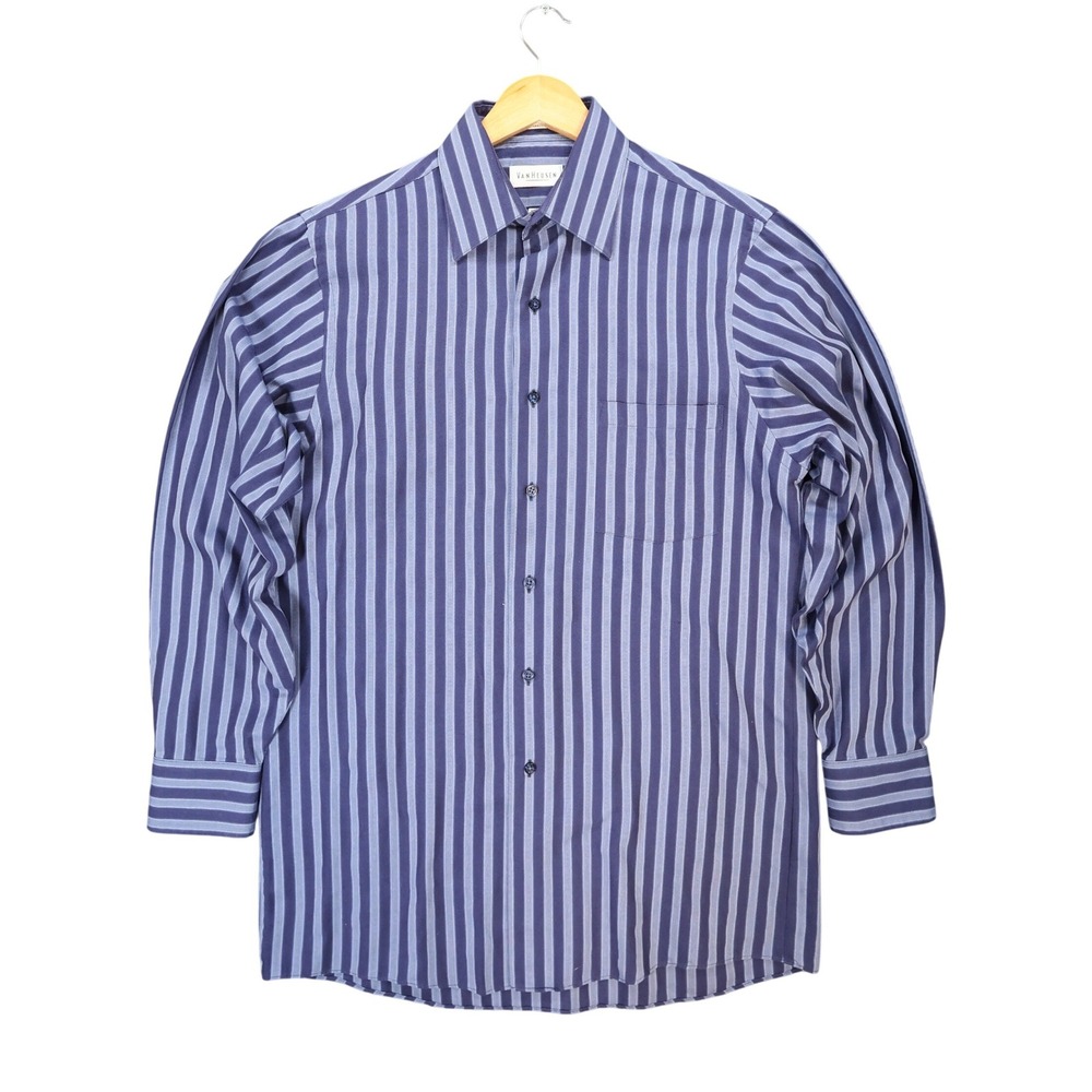 Van Heusen Button Down Mens 15 32/33 Excellent Striped Broadcloth‎ Wrinkle Free